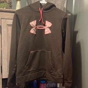 Women’s Under Armour Hunting pink camouflage hoodie. Brown with pink stitching